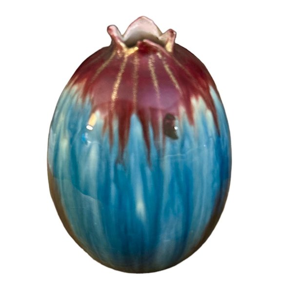 Unique Egg Shaped Blue, Red & Gold Vase - Picture 2 of 3